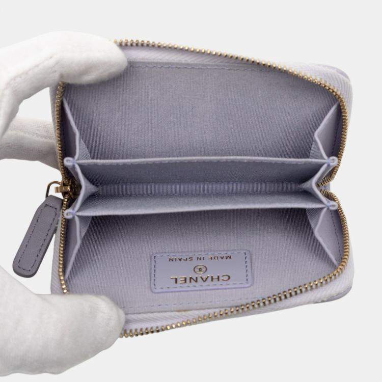 Pre Owned Chanel Purple Quilted Lambskin 19 Zip Around Coin Purse