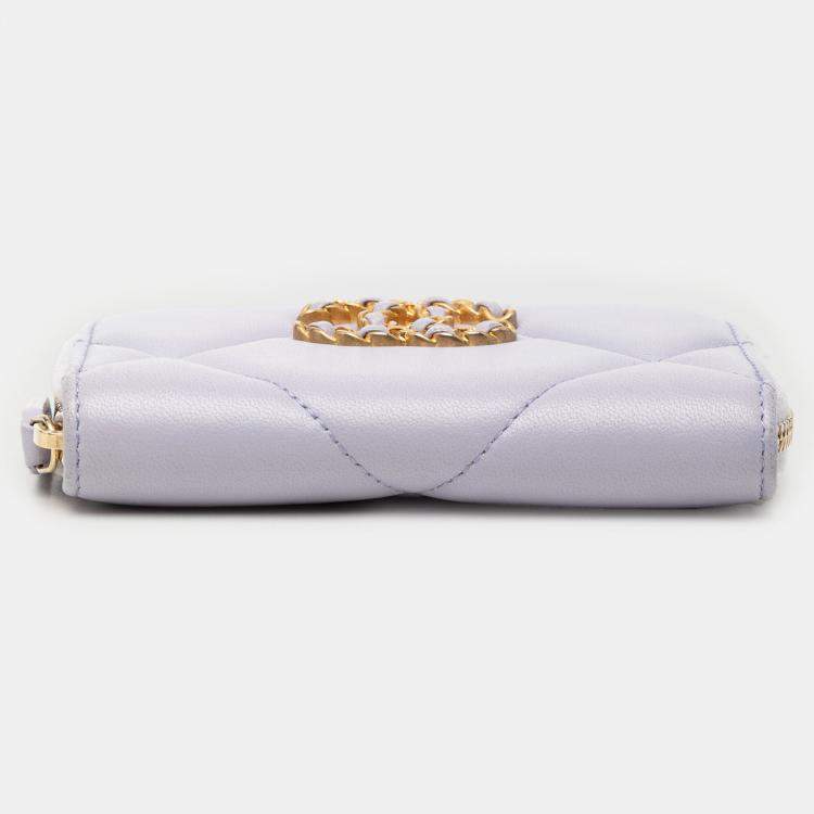 Pre Owned Chanel Purple Quilted Lambskin 19 Zip Around Coin Purse