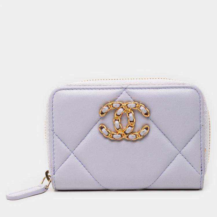 Pre Owned Chanel Purple Quilted Lambskin 19 Zip Around Coin Purse
