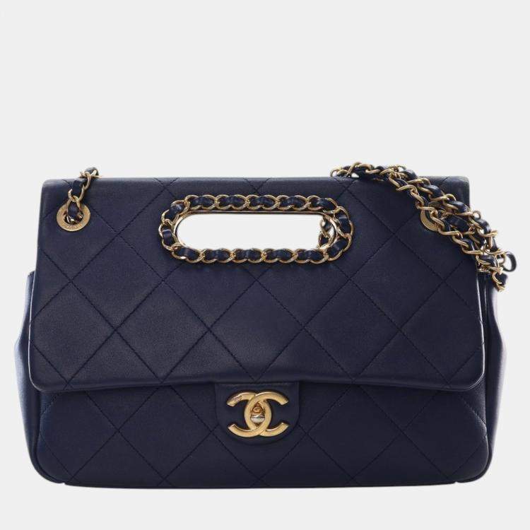 Pre Owned Chanel Blue Quilted Lambskin A Real Catch Flap