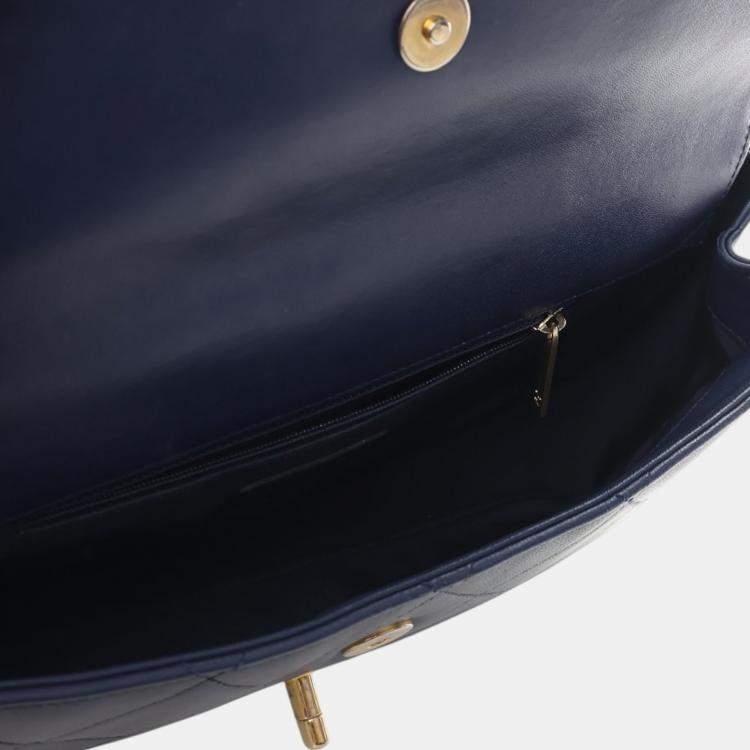 Pre Owned Chanel Blue Quilted Lambskin A Real Catch Flap