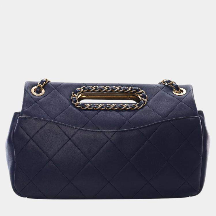 Pre Owned Chanel Blue Quilted Lambskin A Real Catch Flap