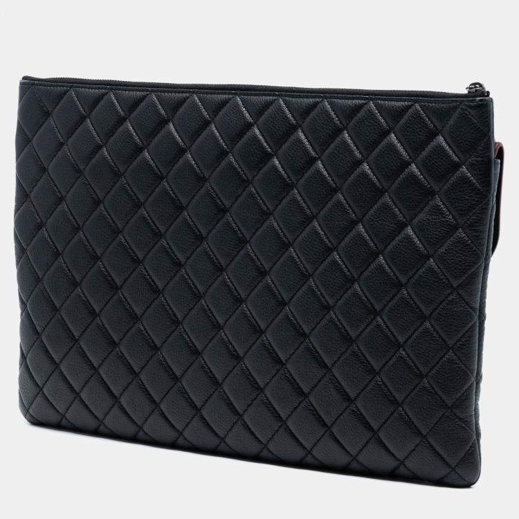 Pre Owned Chanel Black Large Quilted Grained Calfskin Archi Chic Cosmetic Case