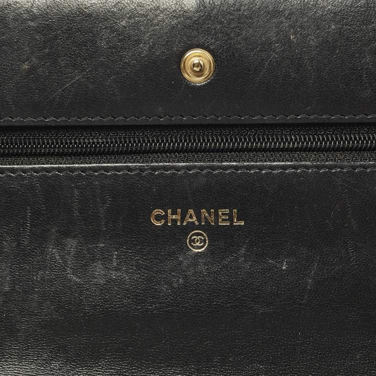 Pre Owned Chanel Classic CC Quilted Black Leather Wallet On Chain
