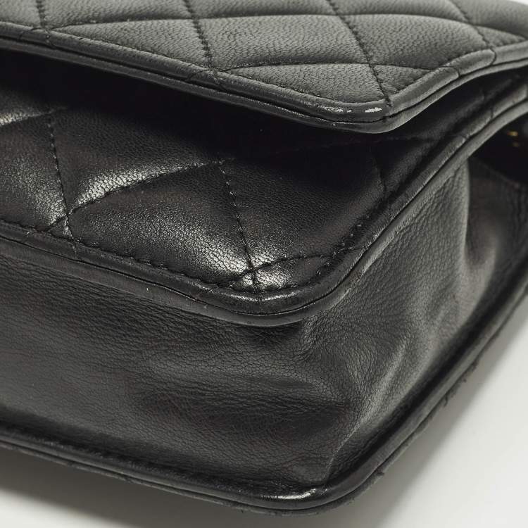 Pre Owned Chanel Classic CC Quilted Black Leather Wallet On Chain