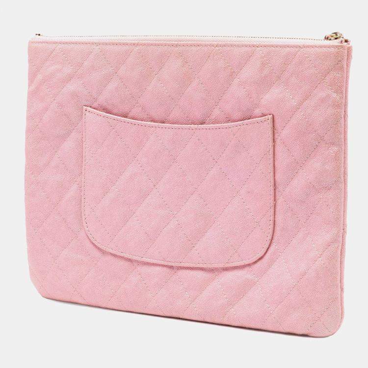 Pre Owned Chanel Pink Large Quilted Iridescent Caviar Night by the C O Case Clutch