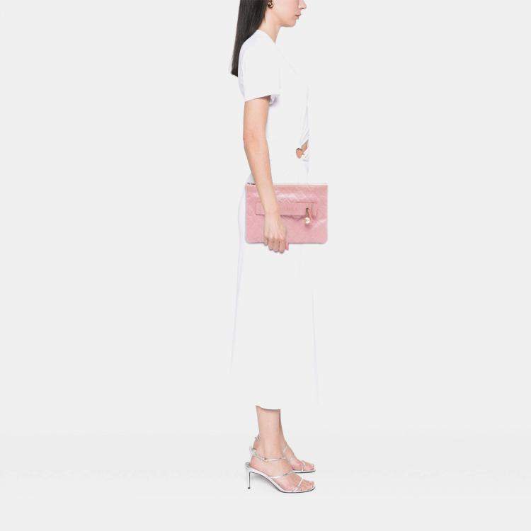 Pre Owned Chanel Pink Large Quilted Iridescent Caviar Night by the C O Case Clutch