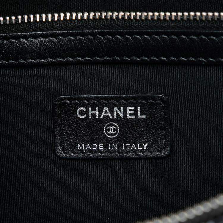 Pre Owned Chanel Black Coated Canvas Camellia Logo Wristlet Clutch