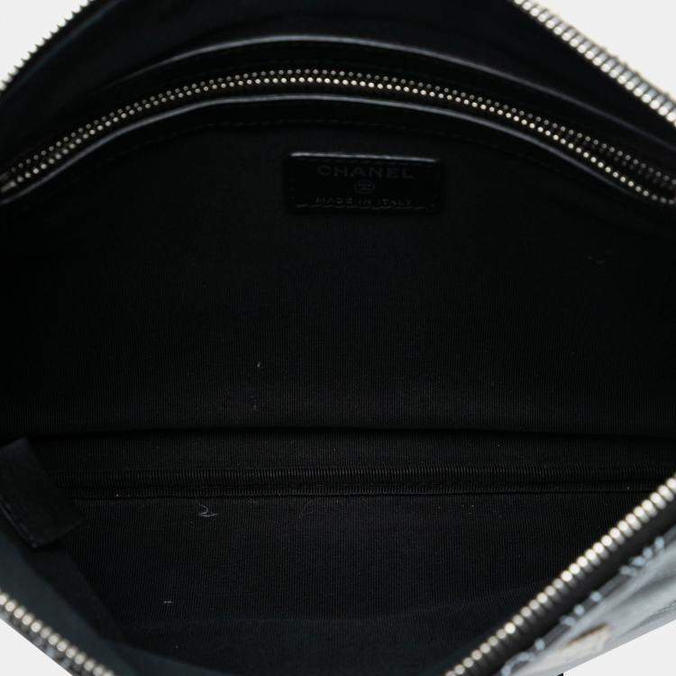 Pre Owned Chanel Black Coated Canvas Camellia Logo Wristlet Clutch