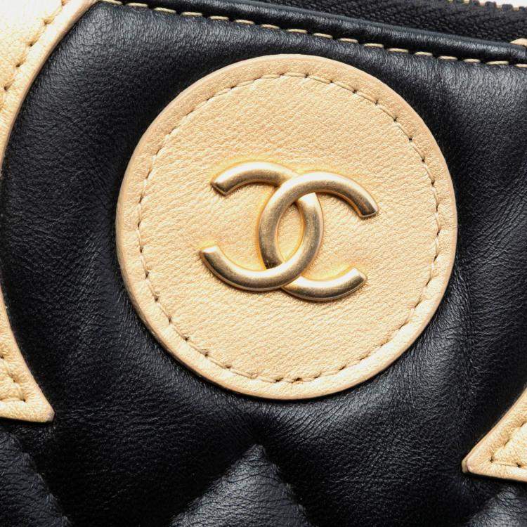 Pre Owned Chanel Black Gold Large CC Bicolor Quilted Lambskin Clutch