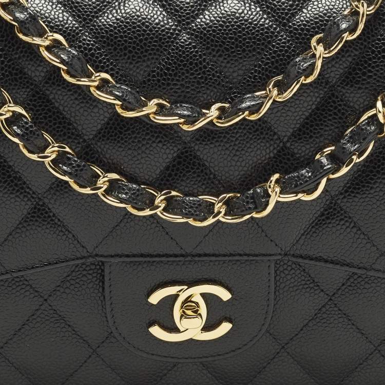 Pre Owned Chanel Classic Double Flap Jumbo Black Quilted Caviar Leather Bag