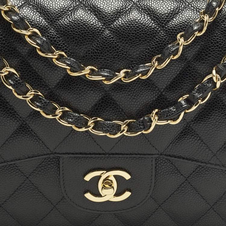 Pre Owned Chanel Classic Double Flap Jumbo Black Quilted Caviar Leather Bag