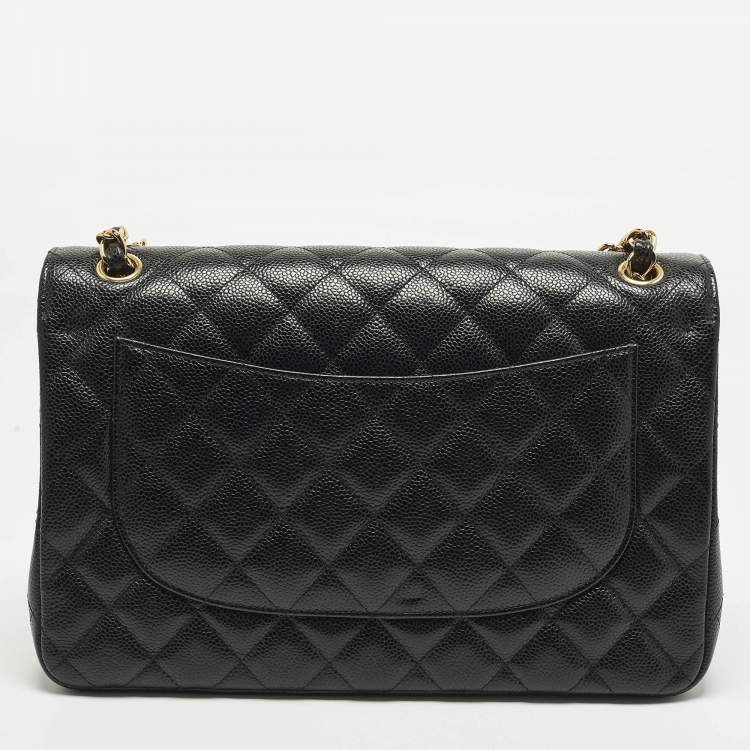 Pre Owned Chanel Classic Double Flap Jumbo Black Quilted Caviar Leather Bag