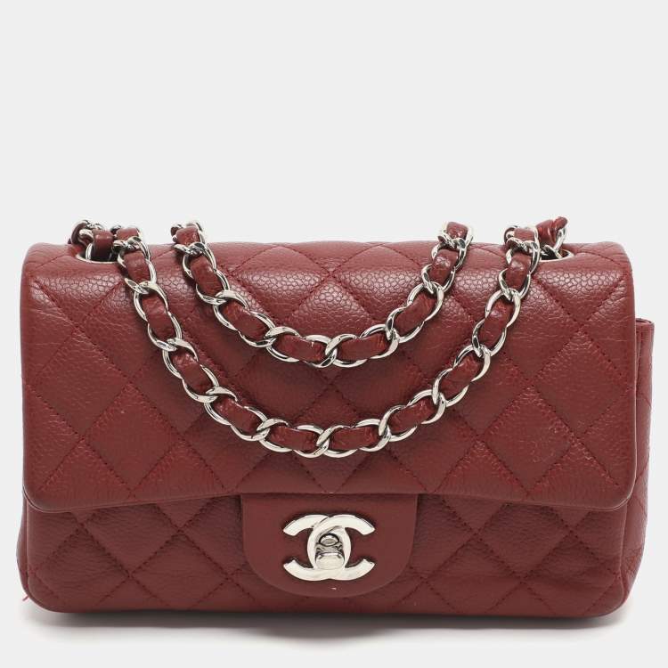 Pre Owned Chanel Classic Mini Red Quilted Leather Rectangle Single Flap Bag