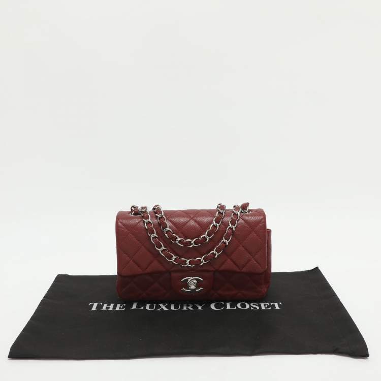 Pre Owned Chanel Classic Mini Red Quilted Leather Rectangle Single Flap Bag