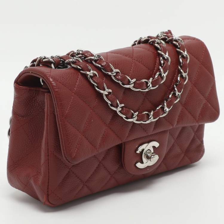 Pre Owned Chanel Classic Mini Red Quilted Leather Rectangle Single Flap Bag