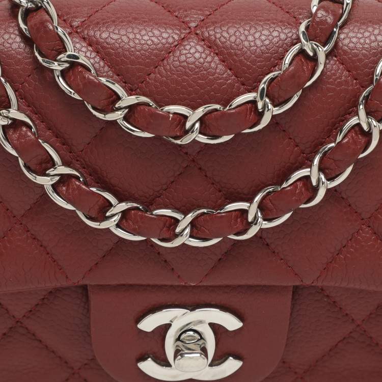 Pre Owned Chanel Classic Mini Red Quilted Leather Rectangle Single Flap Bag