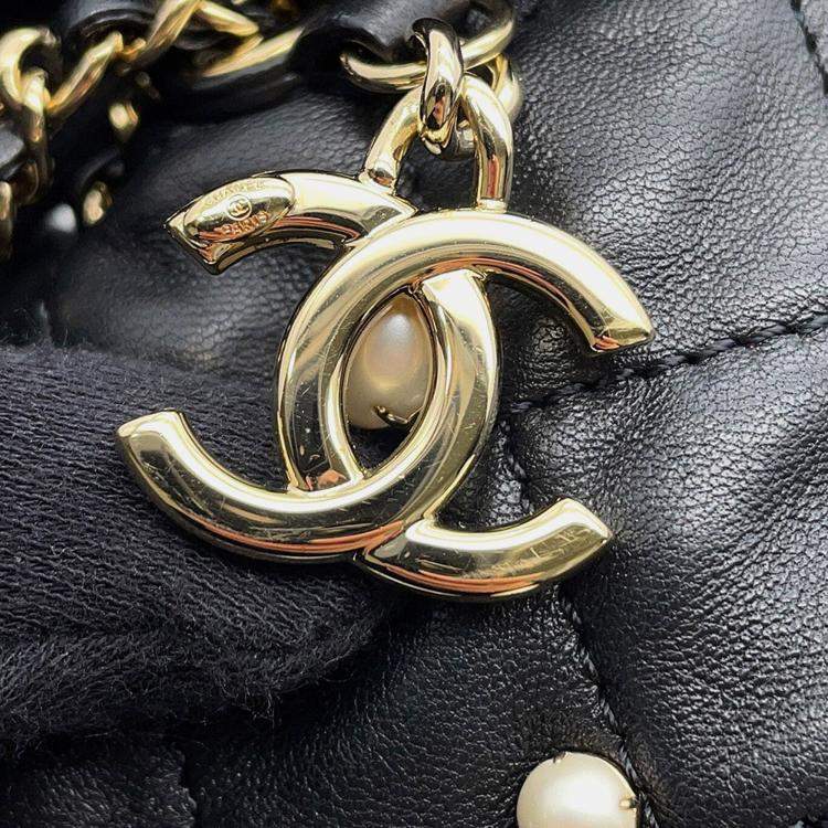 Pre Owned Chanel Pearlchain Mini Shoulder Bag Black Lambskin Faux Pearl