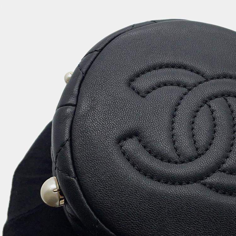 Pre Owned Chanel Pearlchain Mini Shoulder Bag Black Lambskin Faux Pearl