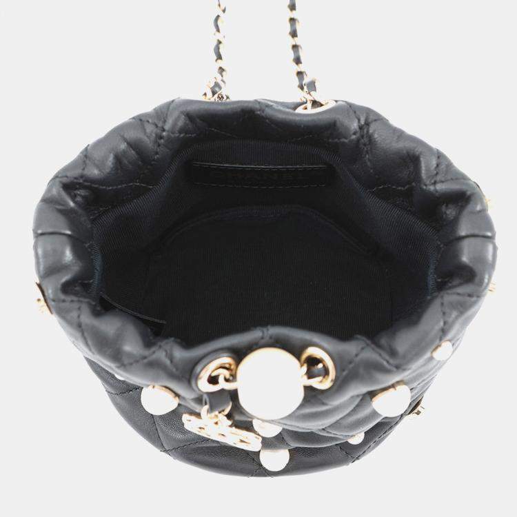 Pre Owned Chanel Pearlchain Mini Shoulder Bag Black Lambskin Faux Pearl