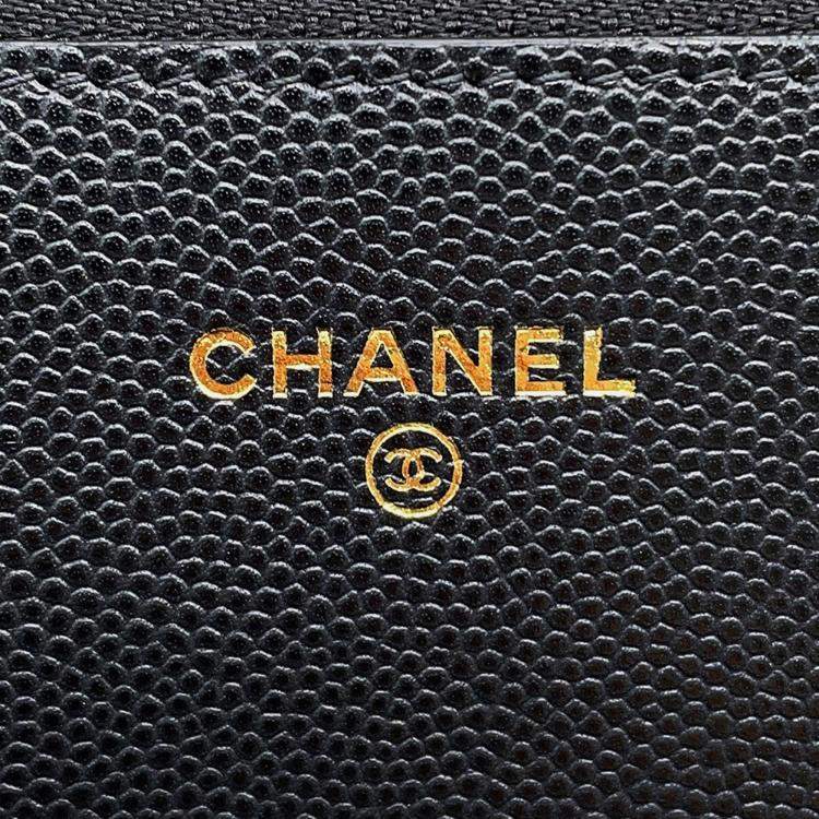 Pre Owned Chanel Matelasse Chain Wallet Black Caviar Leather