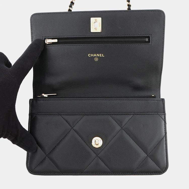 Pre Owned Chanel Matelasse Chain Wallet Black Caviar Leather