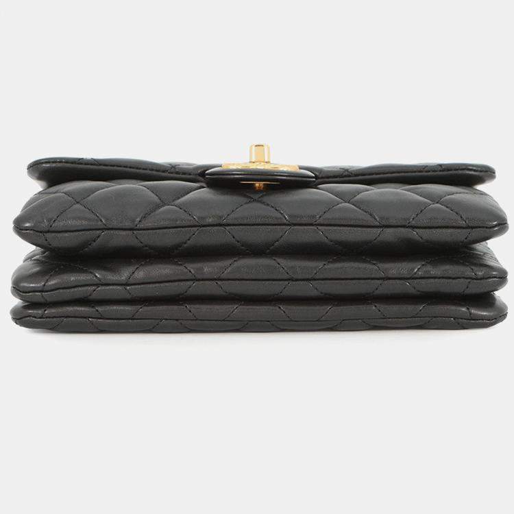 Pre Owned Chanel Matelasse Small Flap Bag Black Lambskin