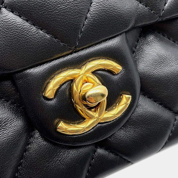 Pre Owned Chanel Matelasse Small Flap Bag Black Lambskin