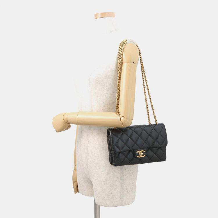 Pre Owned Chanel Matelasse Small Flap Bag Black Lambskin