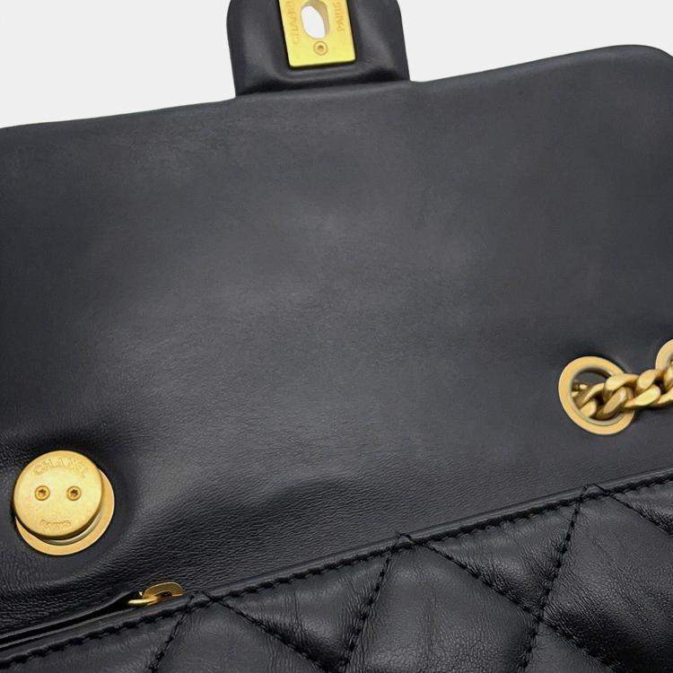Pre Owned Chanel Matelasse Small Flap Bag Black Lambskin