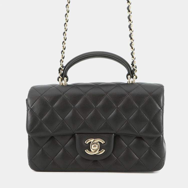 مملوكة مسبقًا Chanel Matelasse Top Handle Mini Flap Bag Black Lambskin Size 20