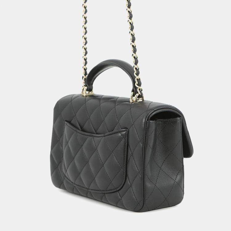 مملوكة مسبقًا Chanel Matelasse Top Handle Mini Flap Bag Black Lambskin Size 20