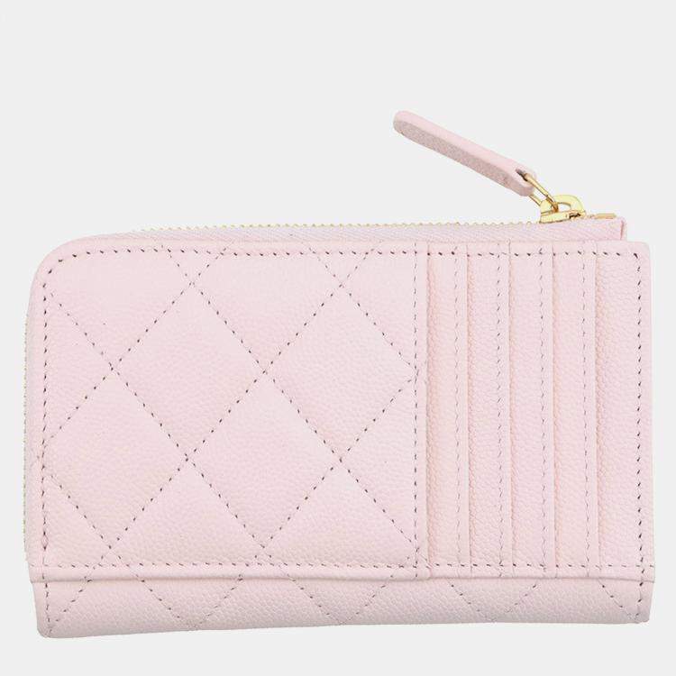 Pre Owned Chanel Cc Logo Zip Card Case Fragment Case Pink Caviar Leather