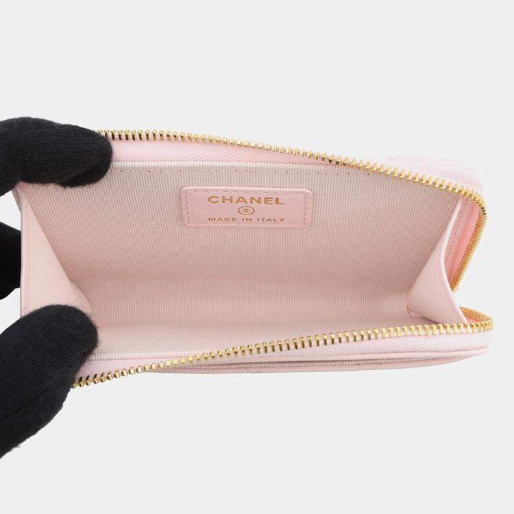 Pre Owned Chanel Cc Logo Zip Card Case Fragment Case Pink Caviar Leather