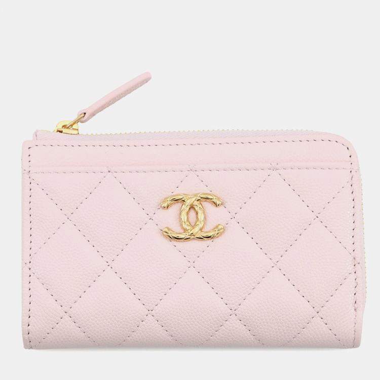 Pre Owned Chanel Cc Logo Zip Card Case Fragment Case Pink Caviar Leather