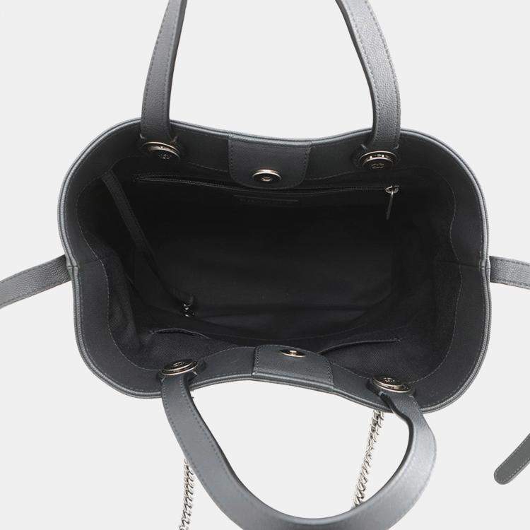 Pre Owned Chanel Cc Logo Cava 2-Way Tote Bag Black Leather