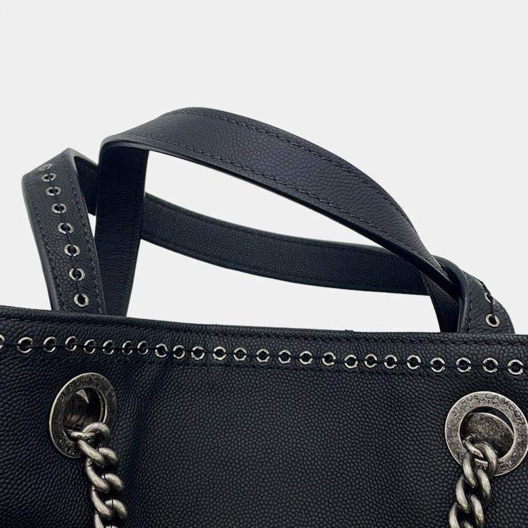Pre Owned Chanel Cc Logo Cava 2-Way Tote Bag Black Leather