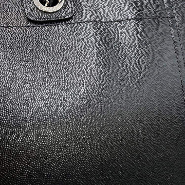 Pre Owned Chanel Deauville Studded Black Caviar Leather 2Way Chain Tote 