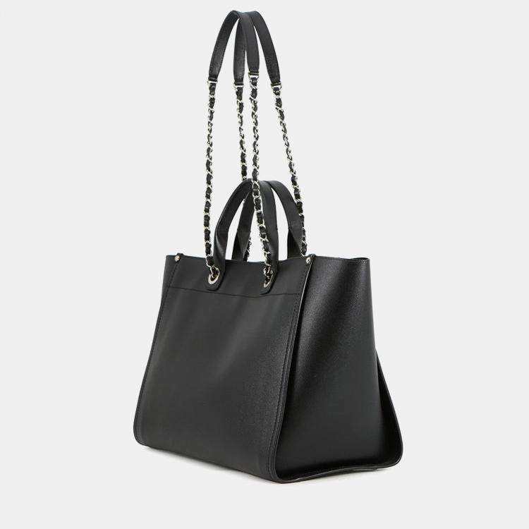 Pre Owned Chanel Deauville Studded Black Caviar Leather 2Way Chain Tote 