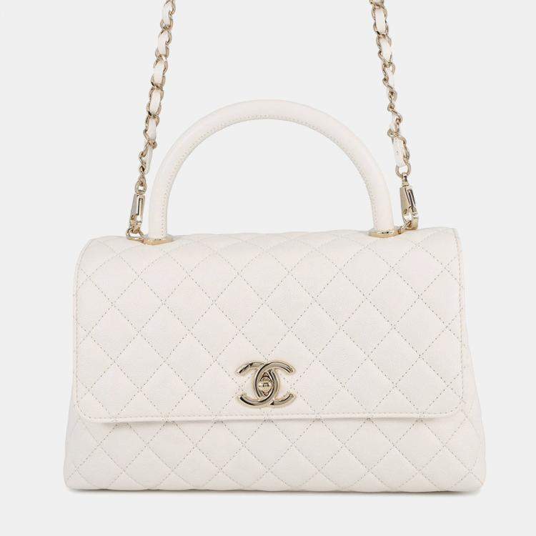 Pre Owned Chanel Coco Handle White Caviar Leather Size 29