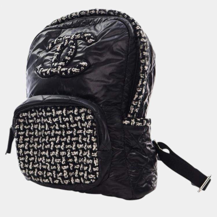 Pre Owned Chanel Black Nylon and Tweed Coco Neige Backpack