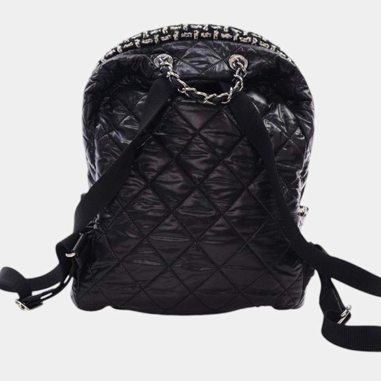 Pre Owned Chanel Black Nylon and Tweed Coco Neige Backpack