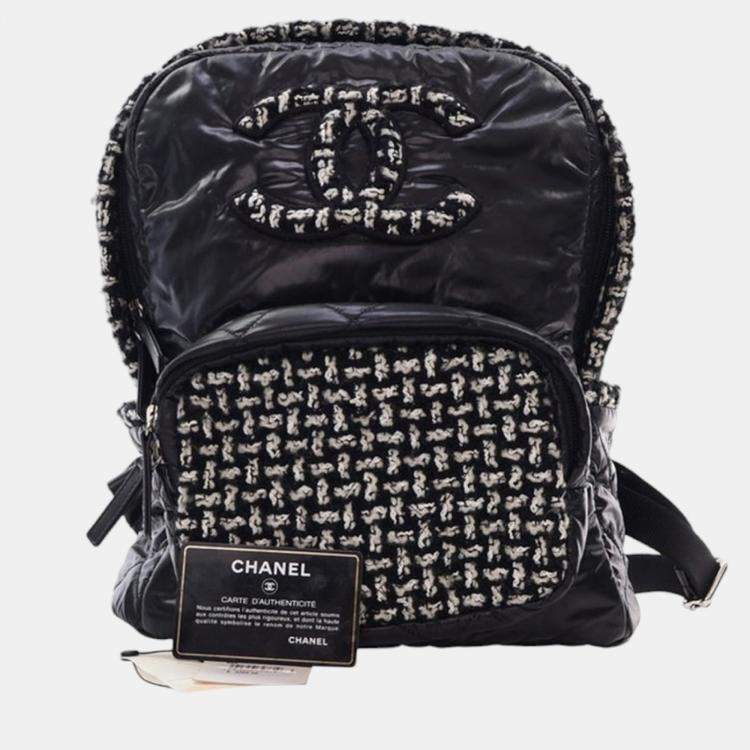 Pre Owned Chanel Black Nylon and Tweed Coco Neige Backpack