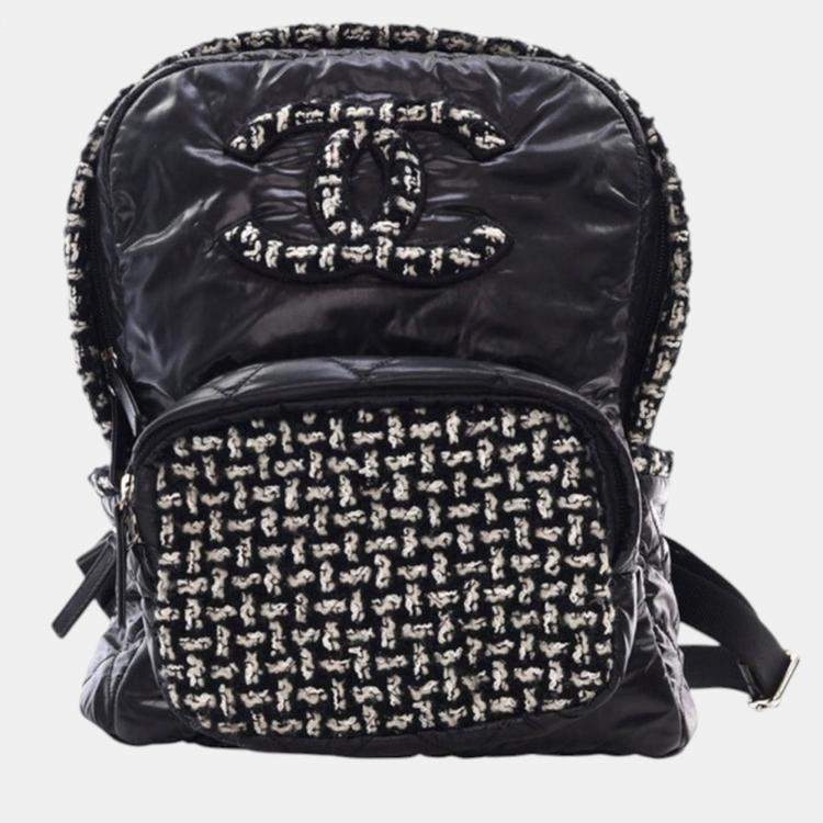 Pre Owned Chanel Black Nylon and Tweed Coco Neige Backpack