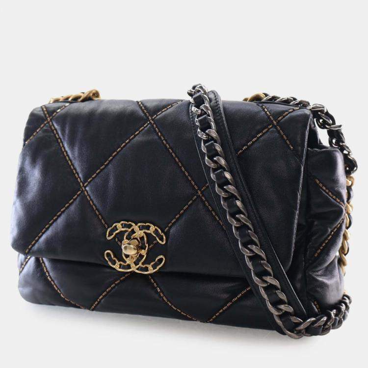 Pre Owned Chanel Black Medium Lambskin 19 Flap