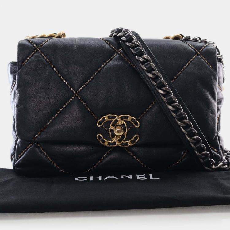 Pre Owned Chanel Black Medium Lambskin 19 Flap