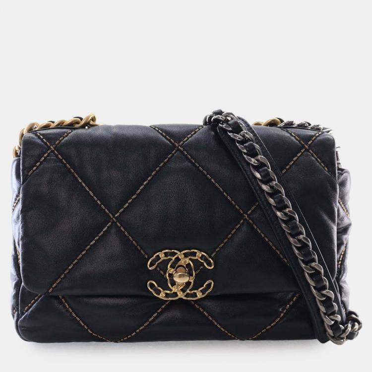 Pre Owned Chanel Black Medium Lambskin 19 Flap