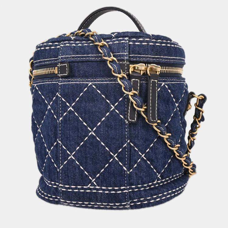 Pre Owned Chanel Blue Denim Vanity 2way Handbag