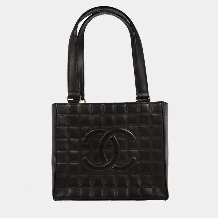 Pre Owned Chanel Black Lambskin Choco Bar Tote Shoulder Bag