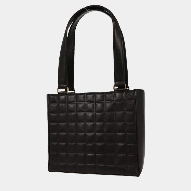 Pre Owned Chanel Black Lambskin Choco Bar Tote Shoulder Bag